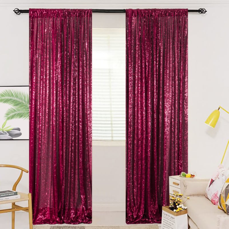 ShinyBeauty Sequin Curtains 2 Panels 2ftx8ft Wine Glitter Backdrop for YouTube Videos Burgundy Sequin Curtains for Backdrop - Image 1